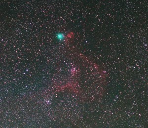 Comet Jacques 2014 with the Heart nebula